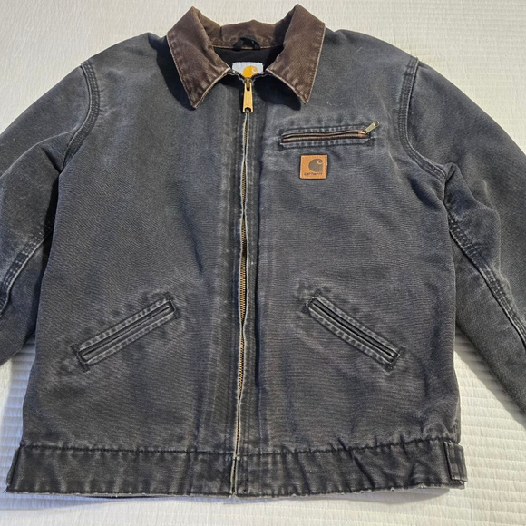 Kids Vintage Carhartt J97 Detroit Faded Black Blanket Lined Jacket Size XL - Picture 2 of 15